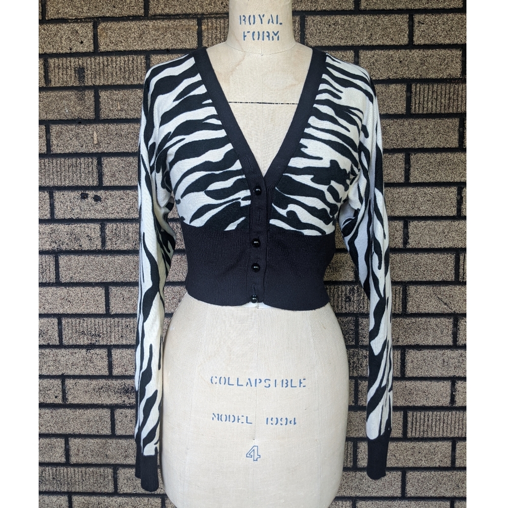 Vintage Betsey Johnson zebra cropped cardigan S